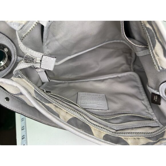 DAMAGED Coach Signature C Monogram Medium Tote Gray White Stripe Down Middle - Picture 11 of 15